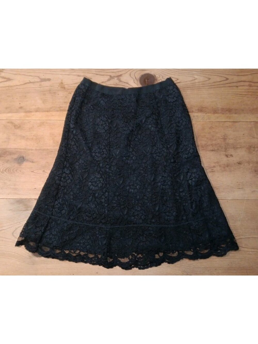 Vtg Y2K Old Navy Just Below The Waist Midi Skirt Women 6 Black Lined Goth Lace
